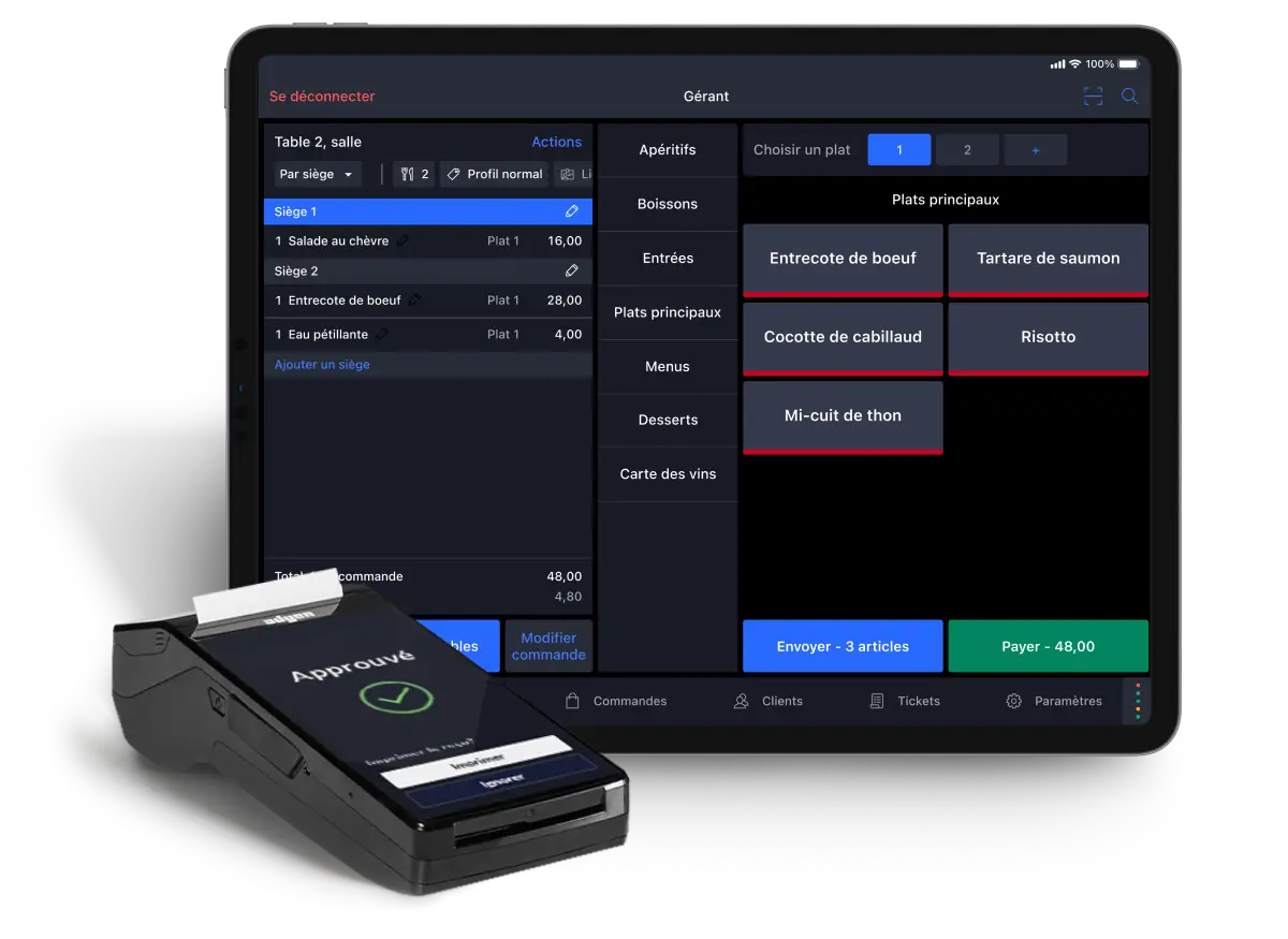 iPad mit der intuitiven Oberfläche des Lightspeed Restaurant Kassensystems, das die benutzerfreundlichen Optionen für die Abrechnung und Bezahlung zeigt.
